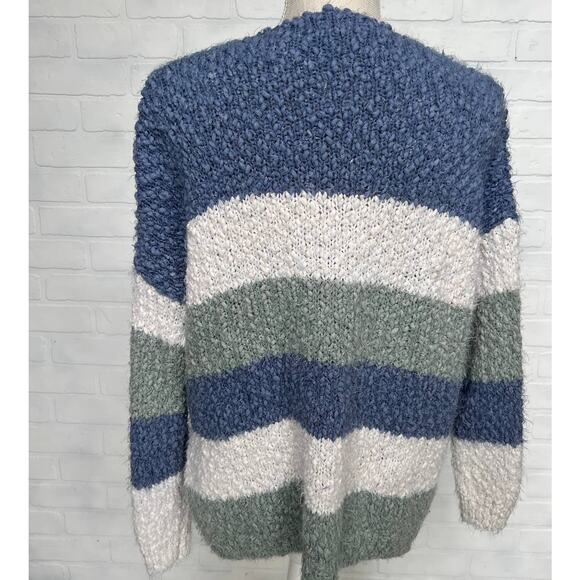 Altar'd State Chunky Knit Cozy Blue Striped Oversized Pullover Sweater -sz M/L - Picture 2 of 5